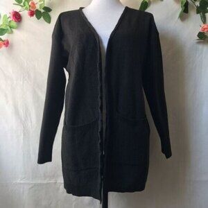 KEEMO Women's Knit Open Front Cardigan with Pockets Black Size S/M.